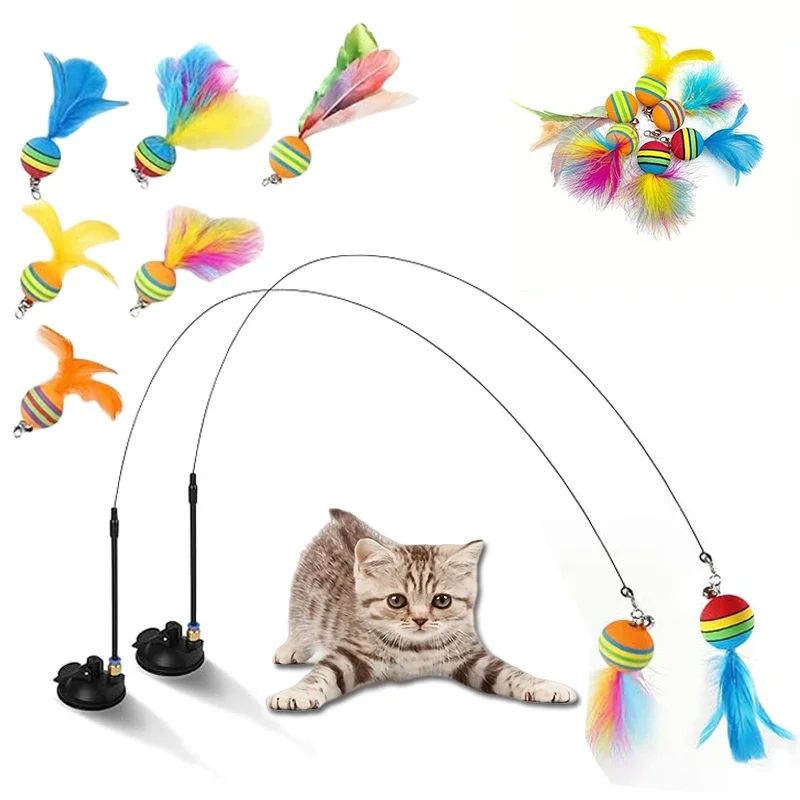 Suction cup type self entertaining cat teaser stick, can be - 实物图