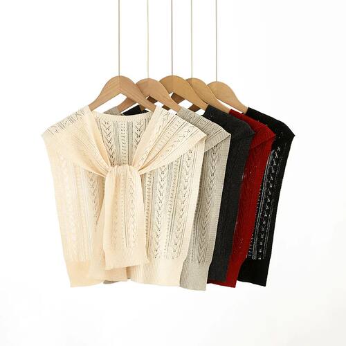 Solid Color Hollowed-Out Wheat Ear Pattern Square Knitted Sh