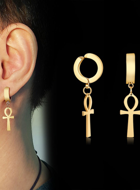 Vnox Unisex Ankh Cross Dangle Earrings for Women Men Glossy