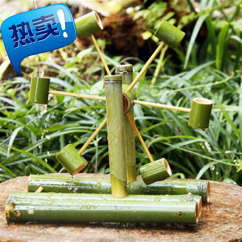 手工定制竹子做的水轮车小模型c竹水车儿童戏水竹制玩具传统复.