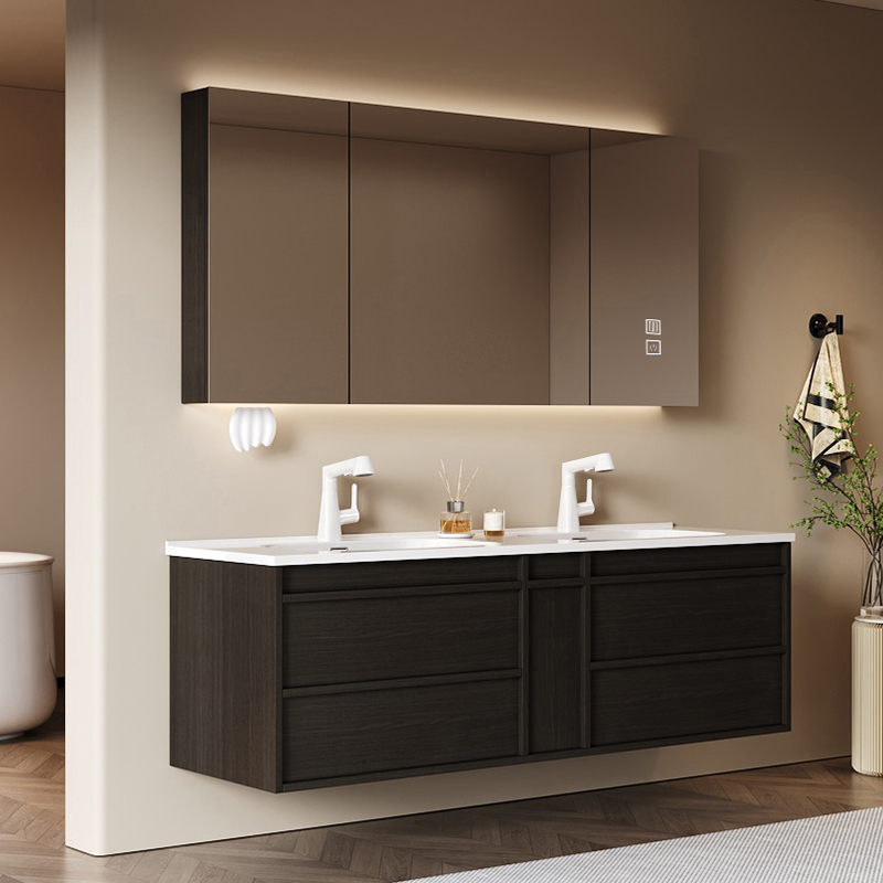 洁诗雅陶瓷一体盆双盆浴室柜组合