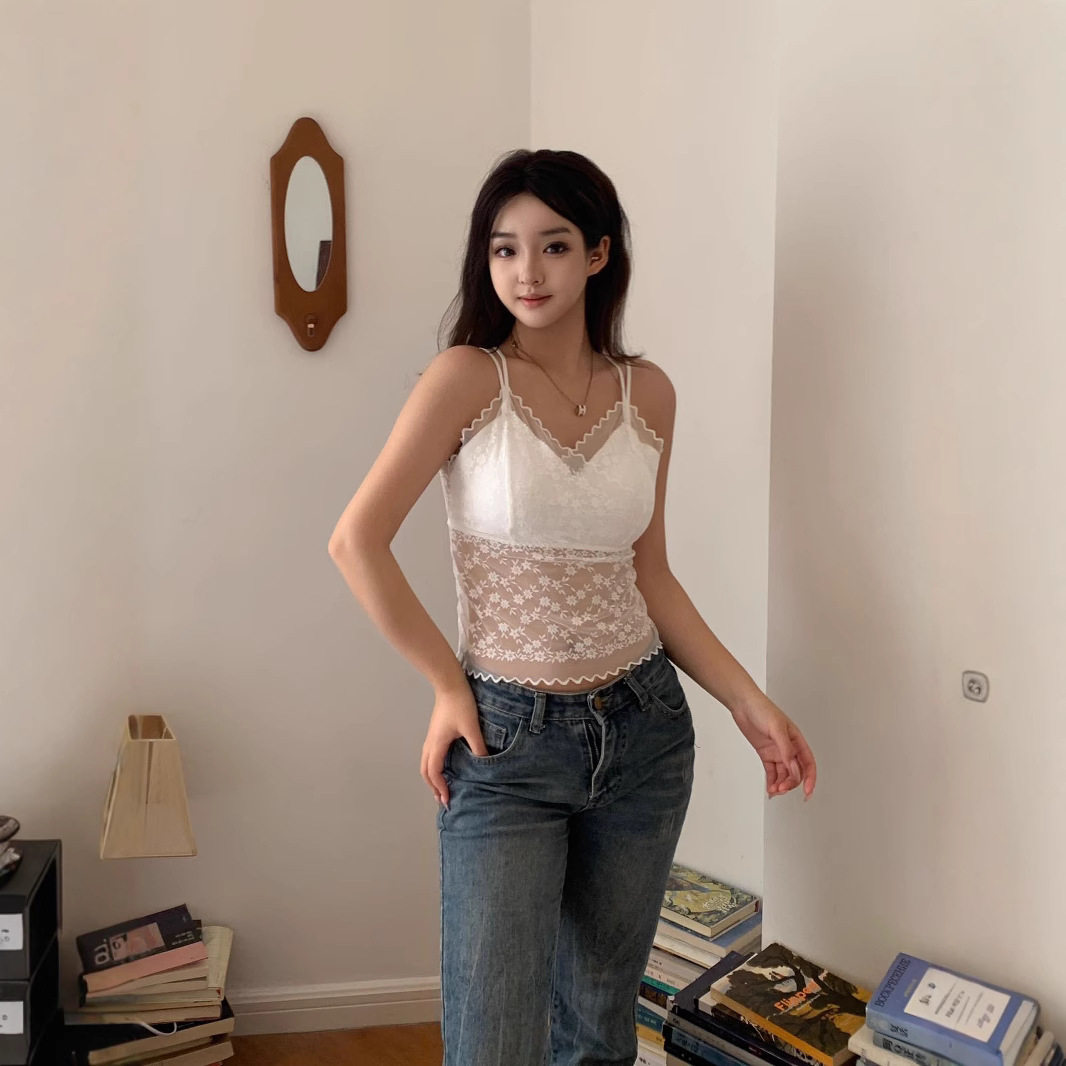 蕾丝无钢圈大夏季吊带美背内衣女 性感背心透气聚拢v领胸垫露背带
