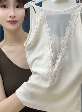 枫之欣8749一体式蕾丝深V美背保暖背心 胸垫透气背心镂空蕾丝甜辣