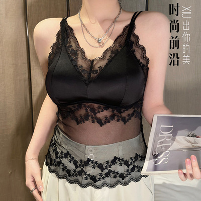 法式蕾丝美背吊带细带背心自带胸垫聚拢防走光一体式内搭大码内衣