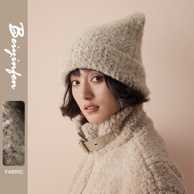 冬季女日常日系双色猫耳朵针织帽