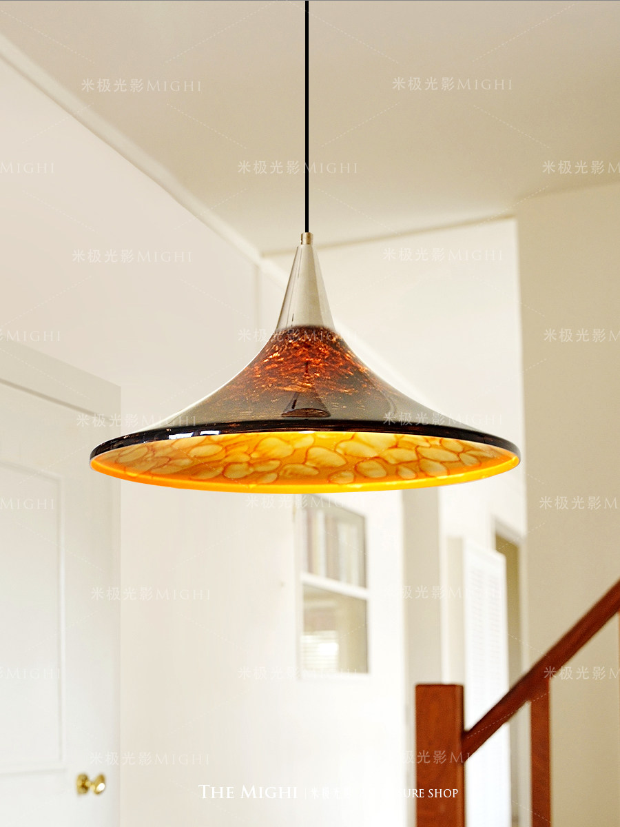 space米极光影中古UFO飞碟餐厅火山吊灯覆古琥珀彩绘书房喇叭灯,家装灯饰光源,餐厅吊灯,淘宝优惠券,粉丝福利购,淘宝优惠卷