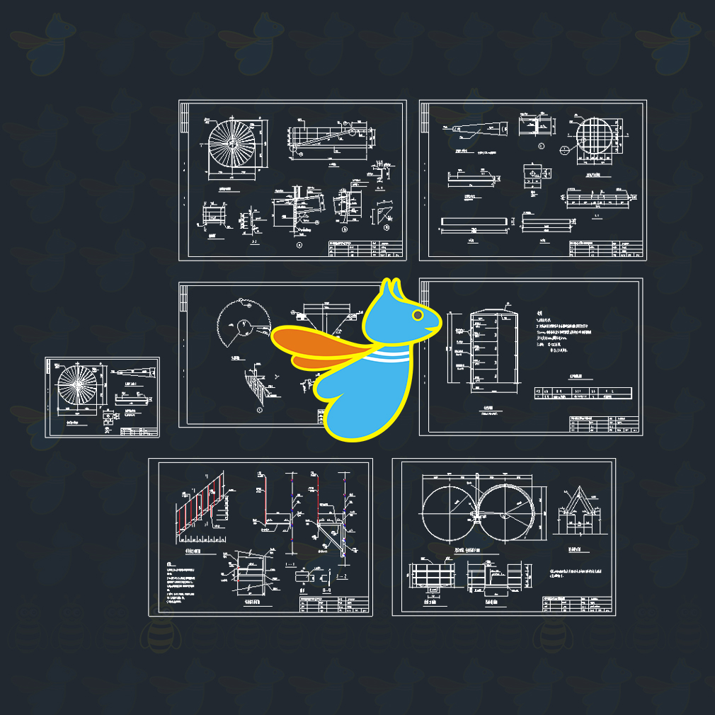 粮食钢板仓结构CAD图纸 粮库粮仓设计单钢仓仓顶剖面旋梯施工说明