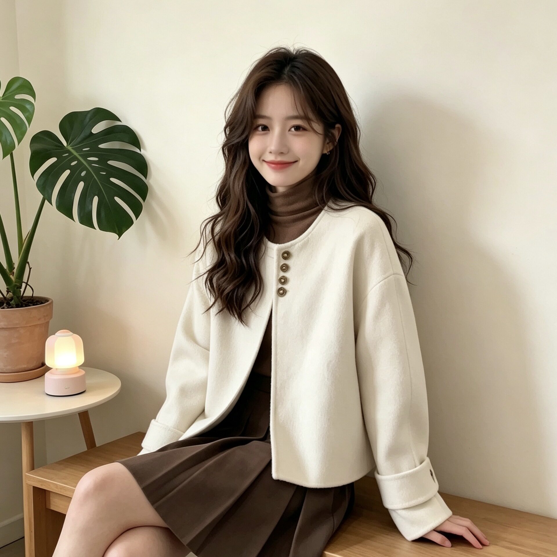 韩系小香风短款毛呢外套女百搭