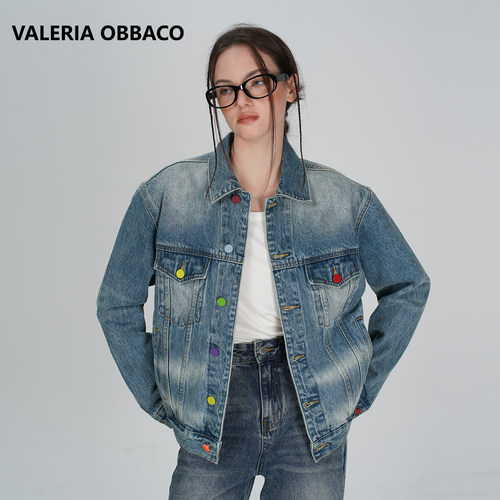 Valeria Obbaco奥贝科女装时尚百搭潮流个性洗水破洞涂鸦牛仔外套