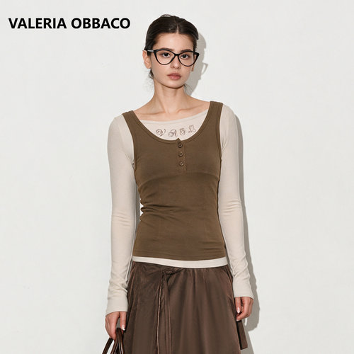 Valeria Obbaco奥贝科VO米棕色真两件针织上衣