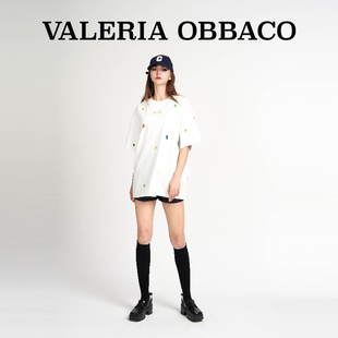 Obbaco潮流上衣2024夏季 T恤男女情侣款 短袖 黑白宽松个性 Valeria