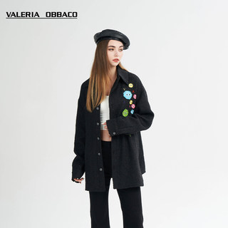 Valeria Obbaco黑色粗花呢衬衫男女同款2024立体炫彩潮流外套女秋