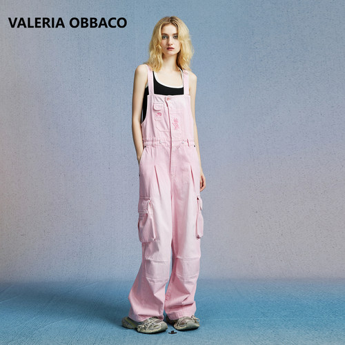ValeriaObbaco粉牛仔工装背带裤