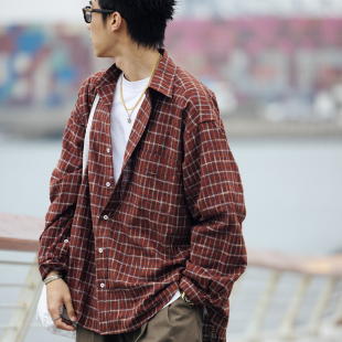 汉麻宽松廓形休闲复古格纹长袖 BananaClub Plaid Shirt 衬衫