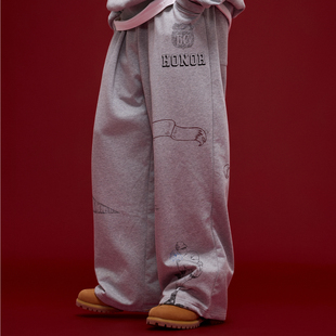 BananaClub“Painted Pants”460g重磅美式手绘宽松直筒卫裤长裤