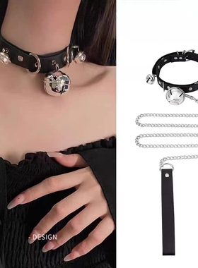 choker铃铛项圈女颈带黑色PU皮颈链锁骨链男链条链子项链脖子颈圈
