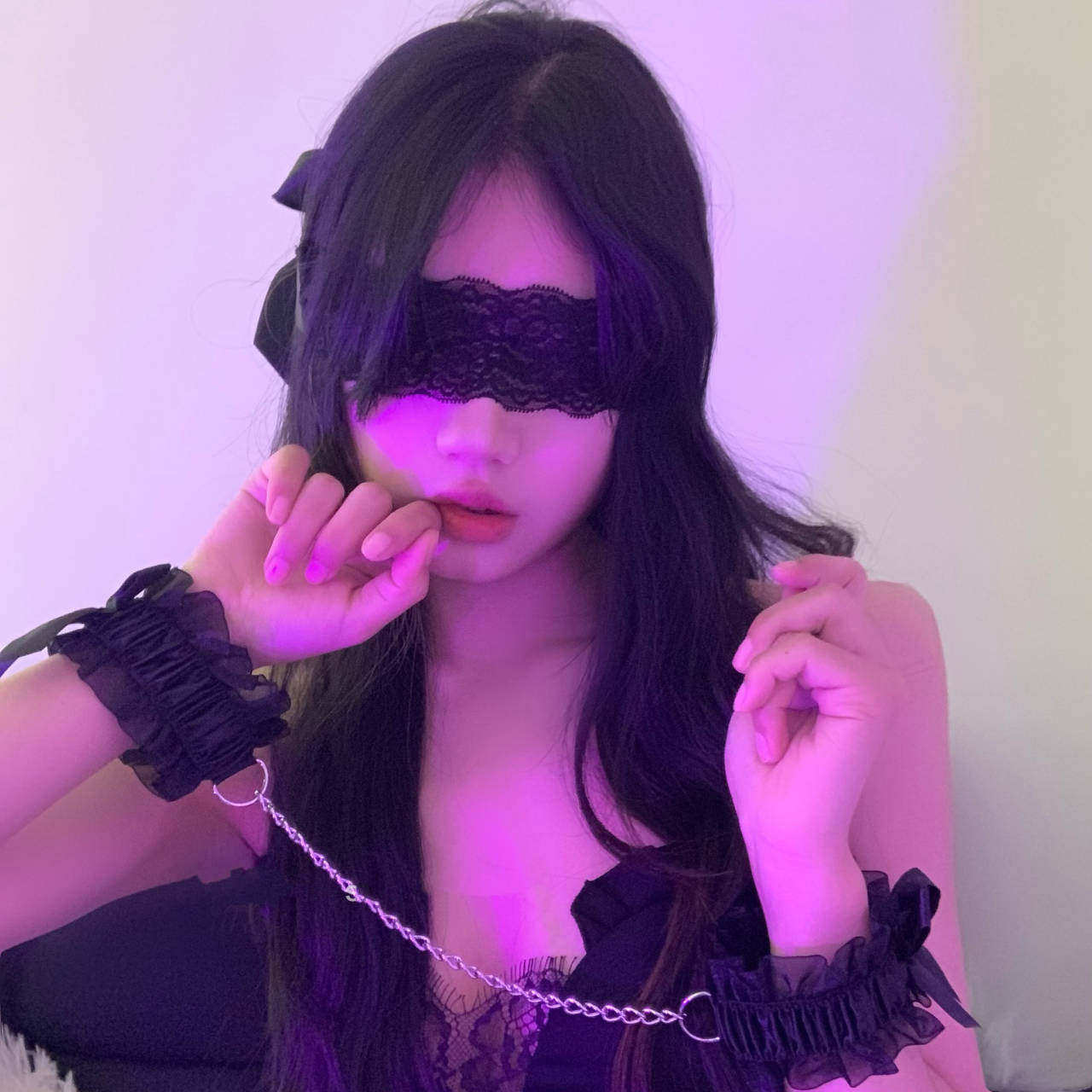 性感禁欲系黑色蕾丝眼罩睡眠遮光情趣夫妻蒙眼手铐锁配饰拍照利器