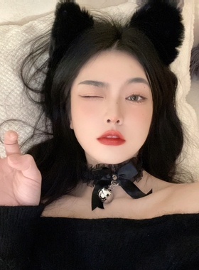 (发箍+项圈)猫耳朵铃铛头箍性感狐狸发卡女可爱兔子圣诞节装饰