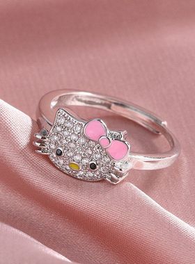 kitty猫咪戒指女韩版学生镀银饰品可爱萌凯蒂喵开口食指环