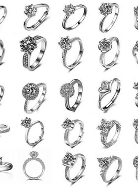 抖音直播热销仿S925银莫桑石戒指女经典一克拉女戒活口情侣戒指环