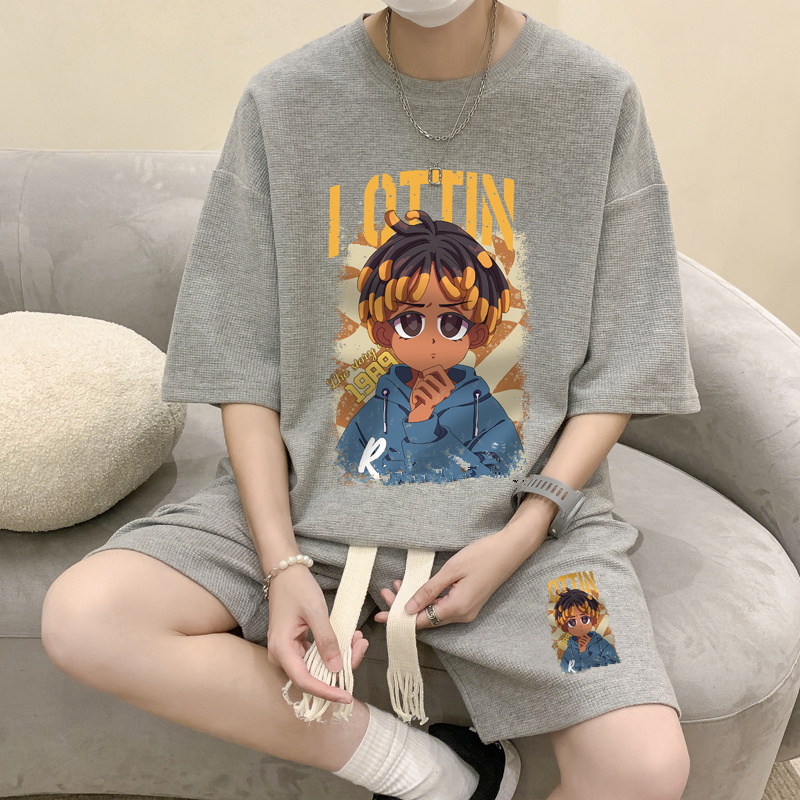 欧美hiphop青少年运动套装男夏季短袖短裤两件套2022网红新潮夏装