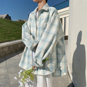 格子衬衫男长袖春秋季韩版宽松潮流帅气高级感男装外套青少年衬衣