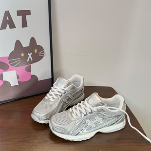 运动休闲鞋 经典 女 韩版 新款 百搭银灰网面透气跑步鞋 ins潮2026春季