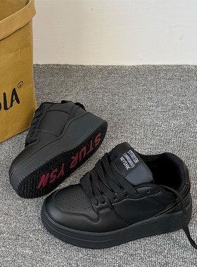 港风黑色厚底增高板鞋女ins潮2025冬季新款百搭情侣运动休闲鞋男