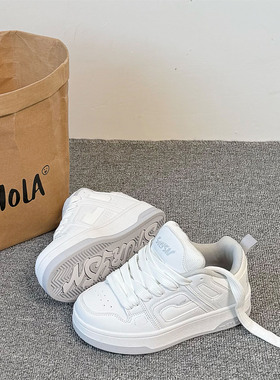 港风超火爆款厚底面包鞋潮美式百搭白灰运动休闲鞋2025新款小白鞋