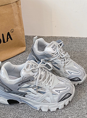 港风复古灰色经典百搭巴黎老爹鞋2025春季新款爆款情侣运动休闲鞋