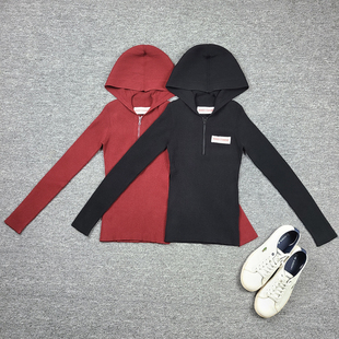 半拉链长袖 4538鱼 连帽针织冷线衫 秋冬新品 毛衣 法国本土制造