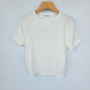5478鱼 夏新！纯棉螺纹圆领T恤衫 字母刺绣短袖上衣 肩部修饰