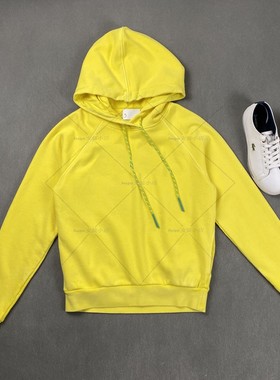 2862鱼 连帽抽绳卫衣 抽绳黄色双口袋 秋冬宽松帽衫 女士套头上衣