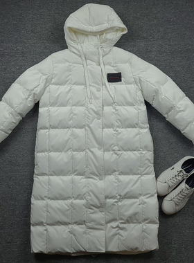 4030鱼 柬埔寨产 双面可穿方格中长款棉服 防水连帽优雅白色外套