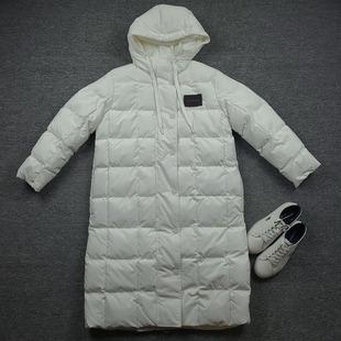 4030鱼 柬埔寨产 双面可穿方格中长款棉服 防水连帽优雅白色外套