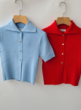 5150法式轻奢SD 多巴胺polo领针织外套 短款外穿毛衣 knit开衫