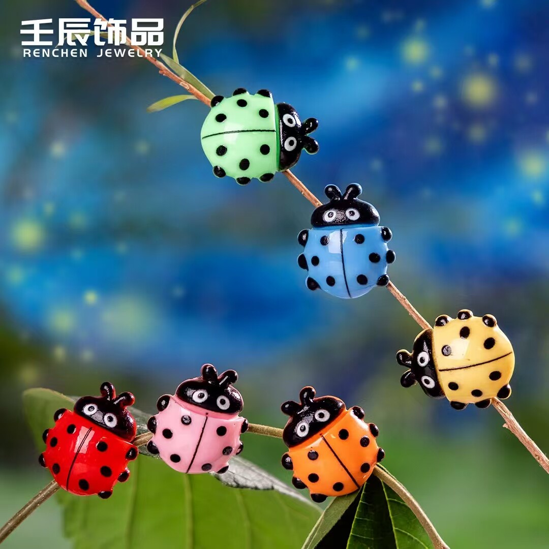 仿真昆虫苔藓微景观园艺微缩装饰品 diy树脂小配件齐彩色七星瓢虫