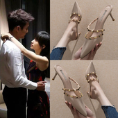 女外穿网红半拖2025年新款 高跟女鞋 尖头细跟时尚 凉拖鞋 包头凉鞋 夏