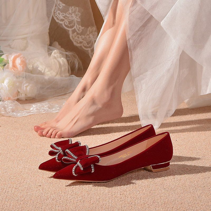 蝴蝶结平底单鞋婚鞋新娘鞋