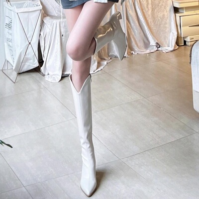 骑士靴粗跟v口长靴2024秋冬新款