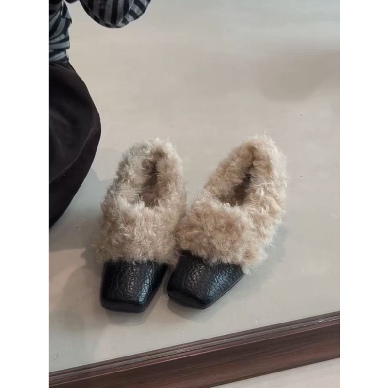 玛丽珍加绒毛毛单鞋2025秋冬新款