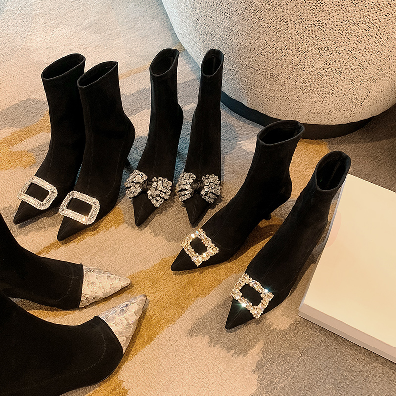 高跟袜靴女尖头弹力瘦瘦靴