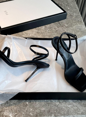 网红一字带凉鞋2025年新款女夏季细跟高跟鞋白色百搭仙女风不累脚