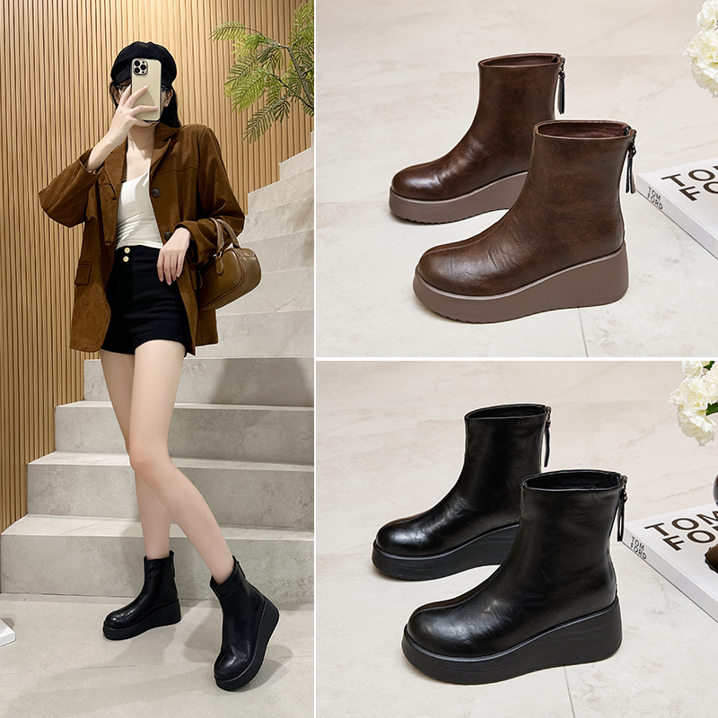 厚底百搭休闲短靴女2025秋冬新款