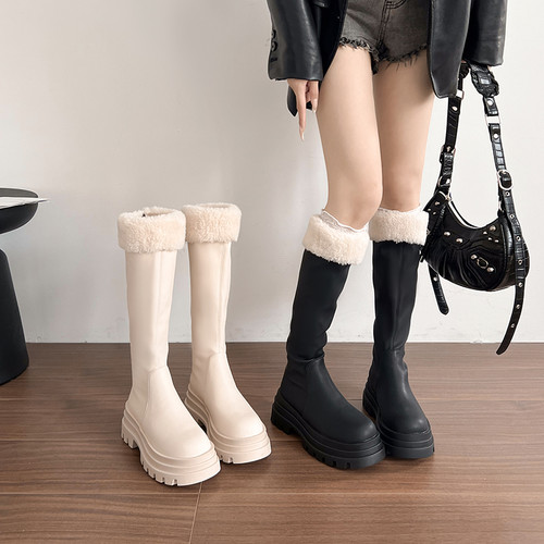 毛毛长筒靴女秋冬2025新款