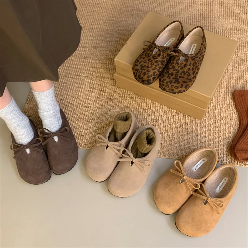 平底复古一脚蹬加绒棉鞋2024新款