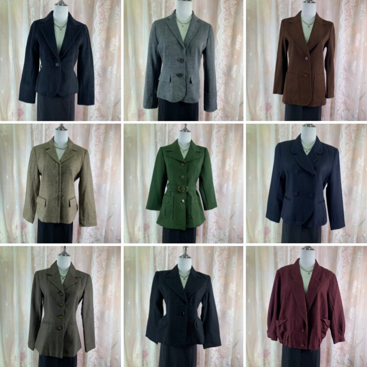 vintage古着日制气质怀旧纯色职场秋冬女士西装外套-133