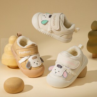 宝宝加绒学步鞋0-1-3岁秋冬新款婴幼儿皮面防滑二棉男女童机能鞋