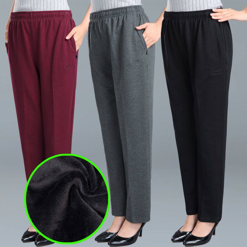 运动裤女春秋加绒中老年