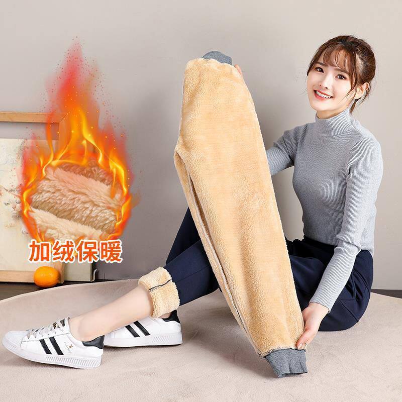 高腰加绒加厚运动裤女宽